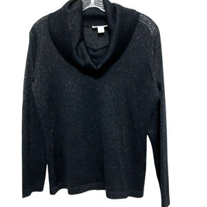 Coldwater Creek Women's Black Shimmer Knit Top Cowl Neck Long Sleeve Sz M